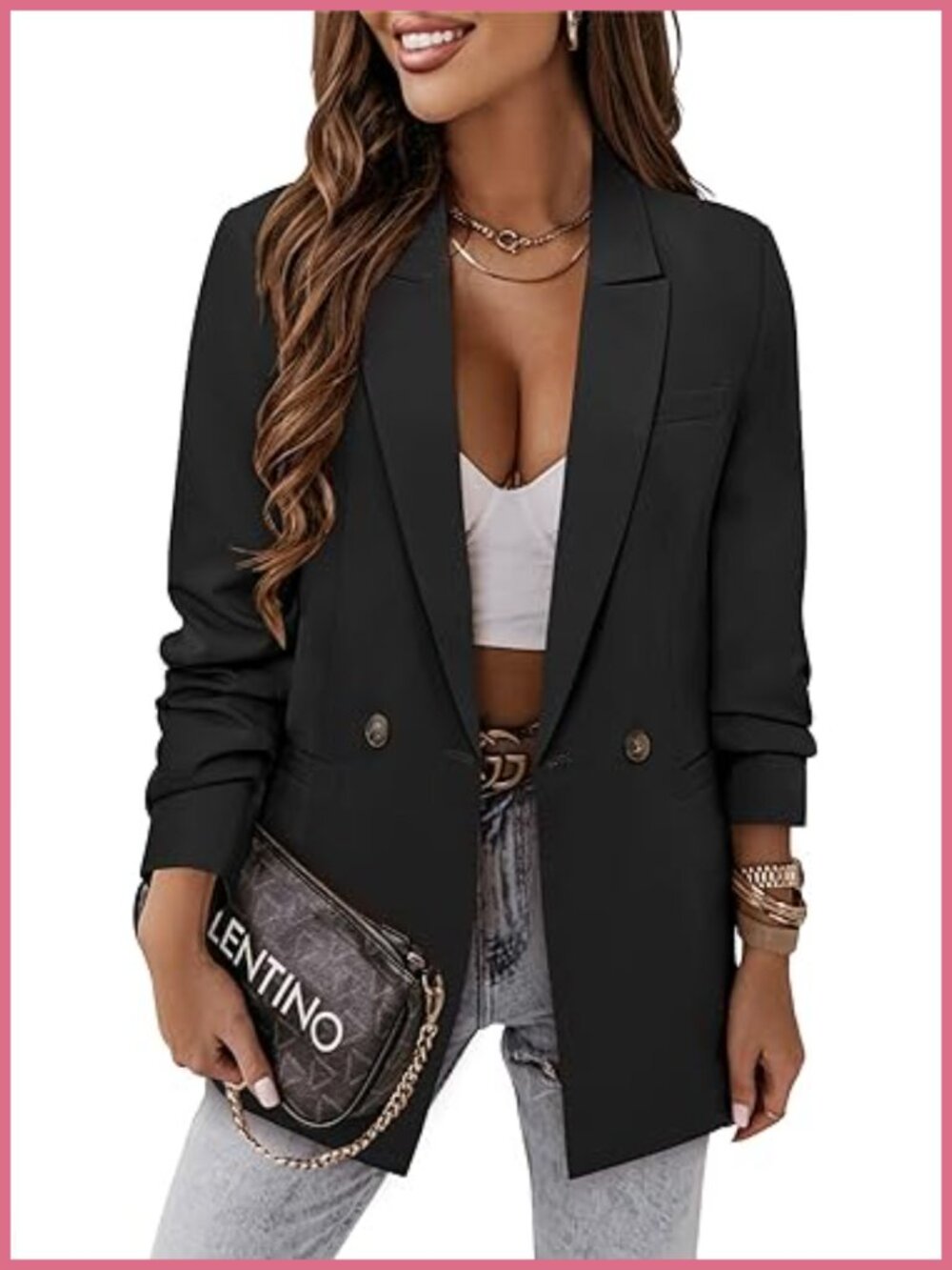 Women's Business Casual Blazer Lined Notch Collar Suit Jacket